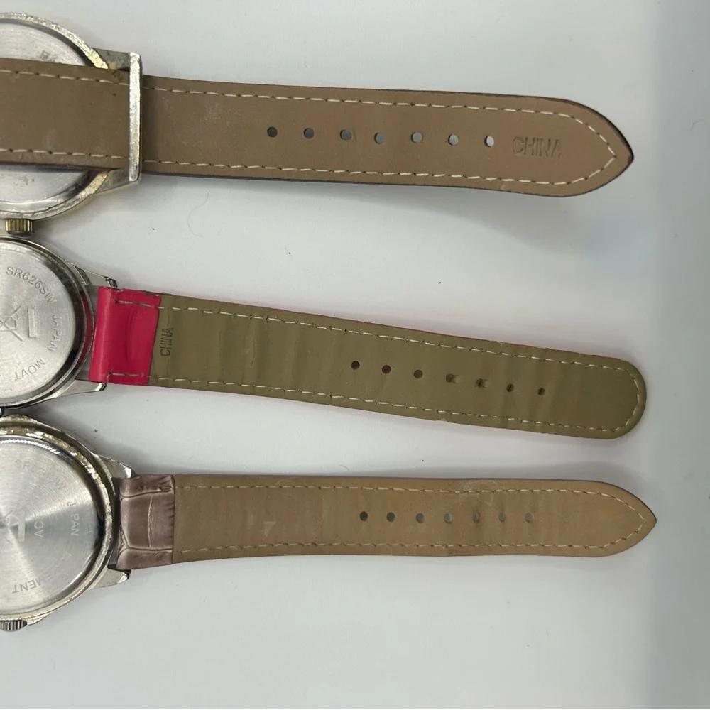 Set of Three Women's Fashion Watches - Pink, Tan & Brown Straps